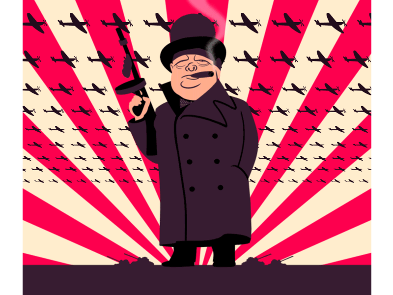 Churchill Toting a Machine Gun after effects animation cartoon churchill drawgood funny gif humour illustration photoshop war winston