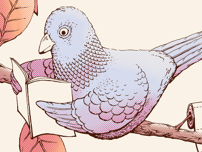 Watch Where You Sit bird halftone hand illustration