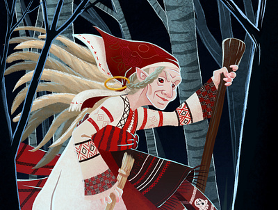 Baba Yaga in the woods baba yaga character design fantasyart illustration medibang russian folklore witch