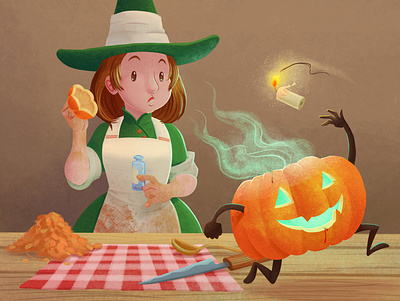 The Little Witchtober 4 character design clip studio paint illustration pumpkin spell witch