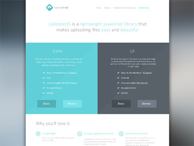 UploaderJS Concept blue grey minimal typography website white