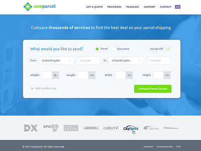 Comparcel Homepage Redesign clean form logistics parcel shipping ui ux