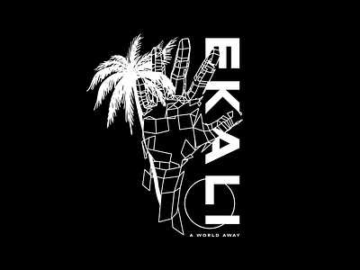 Ekali - A World Away geometry hand illustration palm tree type typography wireframe