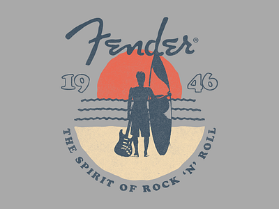 Fender - The Spirit Of Rock 'N' Roll guitar illustration layout sun surf surfer type typography waves