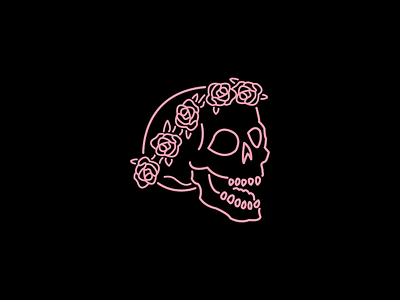 Post-Romanticism - 002 flower flowers illustration linework neon rose roses skull