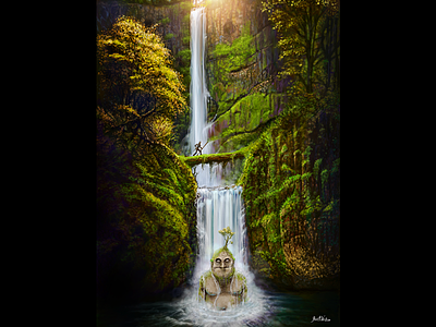 Sleeping Giant - Concept Art concept art digital illustration giant illsutartion medieval waterfalls