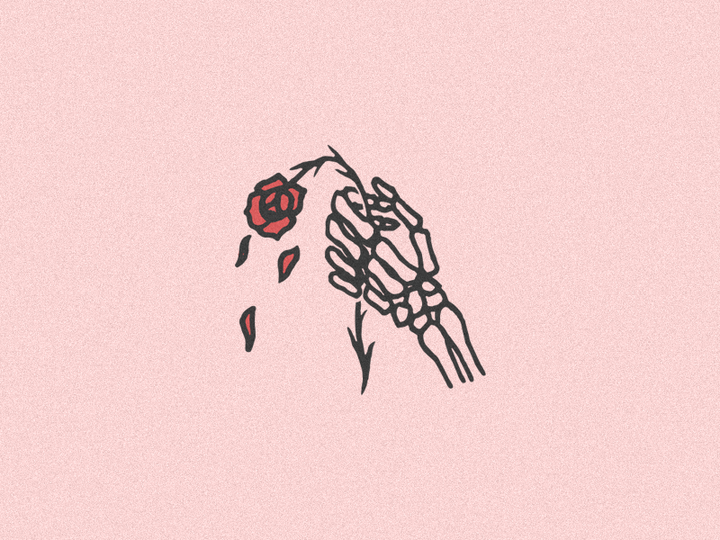 Hopeless logo icon rough simple illustration linework traditional rose flower hand skeleton