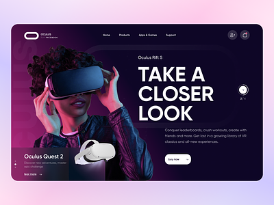 Oculus animation branding clean design flat graphic design interface main page minimal product design ui ui ux design ux virtual reality vr glasses