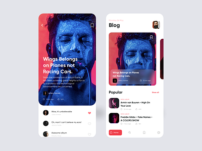 Musical Blog App Design blog brand brand design branding card cards design cards ui design interface main page mobile app design music music app music player musician product design ui ui ux design web website