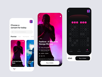Concert App Design app design brand design cards cinema clean color concert design illustration interface main page mobile ui music app product design ui ui ux design ux