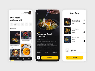 Restaurant App bag design dishes interface main page meal menu bar menu card mobile app design mobile ui product design restaurant restaurant app ui ui ux design