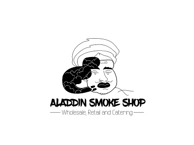 Aladdin Smoke Shop black and white design emblem illustration logo
