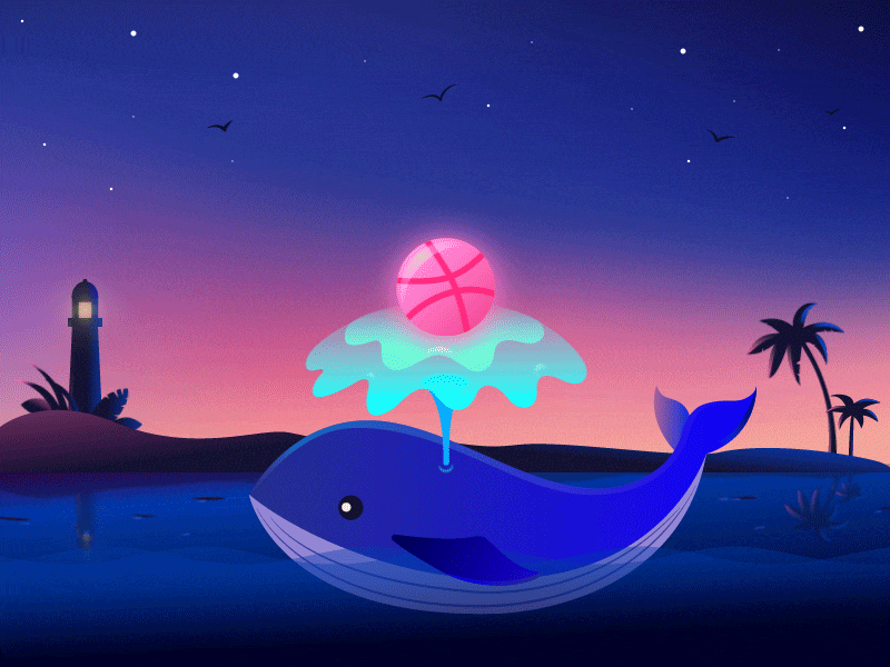 Hello Dribbble! after effect animation debut design illustration sea whale