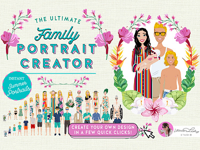 Family Summer Beach Portrait Creator avatar avatar generator beach beach illustration character character design clip art family portrait postcard summer summer illustration