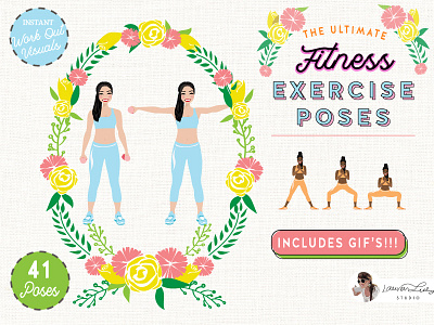 Exercise Fitness Poses Female avatar avatar generator character character design clip art exercise exercise icon fitness fitness mockup gym gym icons gym logo