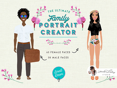 Family Summer Beach Portrait Creator avatar avatar generator beach beach illustration character character design clip art family portrait postcard summer summer illustration