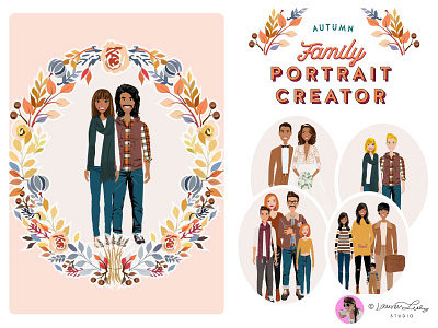 Portrait Creator Fall Outfits Family autumn autumn illustration avatar avatar generator character character design clip art fall family portrait illustration postcard