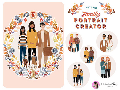 Portrait Creator Fall Outfits Family autumn autumn illustration avatar avatar generator character character design clip art fall family portrait illustration postcard