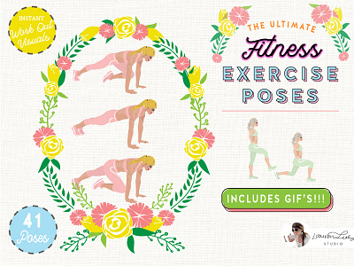 Exercise Fitness Poses Female avatar avatar generator character character design clip art exercise exercise icon fitness fitness mockup gym gym icons gym logo