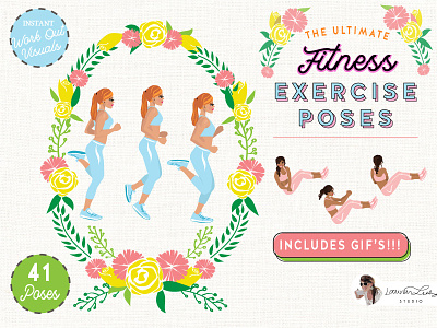 Exercise Fitness Poses Female avatar avatar generator character character design clip art exercise exercise icon fitness fitness mockup gym gym icons gym logo