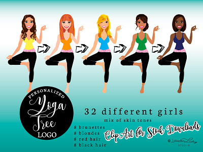 Yoga Tree Pose blog character clip art exercise female illustration logo stock art tree pose vector web design yoga