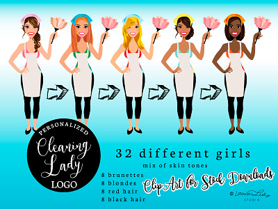 Cleaning Lady character cleaning lady clip art illustration logo maid portrait vector