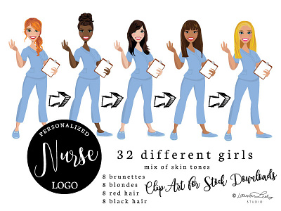 Nurse avatar care taker character girl illustration logo medical nurse personalized vector