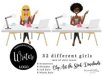 Writer P2 avatar blog logo character design clip art desk home office logo marketing materials office web design work from home writer