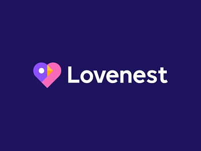 Lovenest bird branding date dating flat logo geometric heart identity logo love mark nest romantic startup symbol