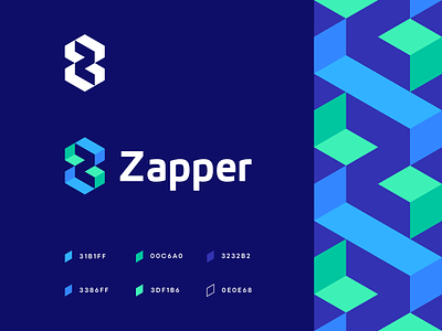 zapper abstract brand identity branding data finance fintech geometry isometric isometry lettermark logo pattern payment startup technology z logo