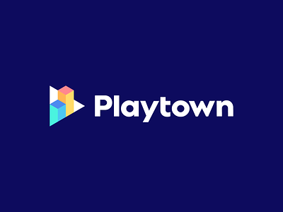 Playtown branding building chart finance game geometric graph identity isometric logo modern logo music play triangle