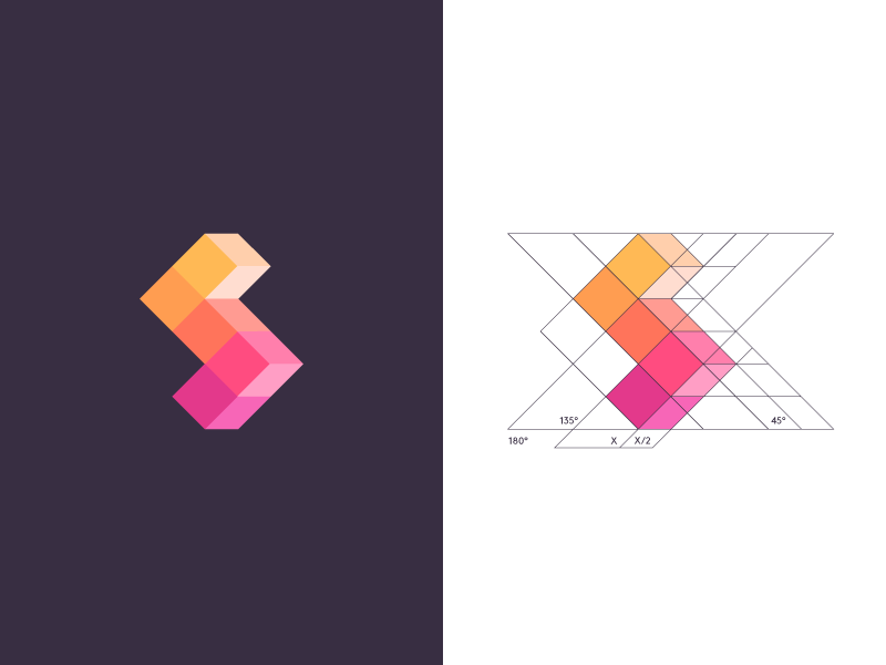 S / logo design cubes box abstract flat colors cubical cubic guide construct geometric cube geometry guides construction symbol mark logo s