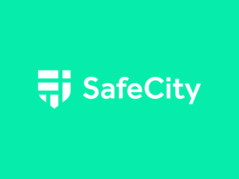 SafeCity / shield / map / logo design neighborhood block district area iconic branding logo shield logo city guide secure flat symbol icon shield town city street map security safe