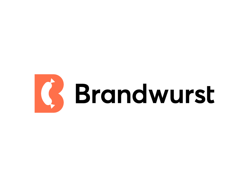 Brandwurst, logo design naming joke fun funny worst food meat iconic fun negative space b brands branding logo brand sausage wurst