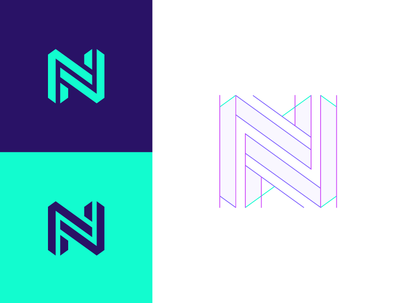N structure colors geometric flat logo mark branding guides geometry logo guides logo construction n logo 3d grid logo grids