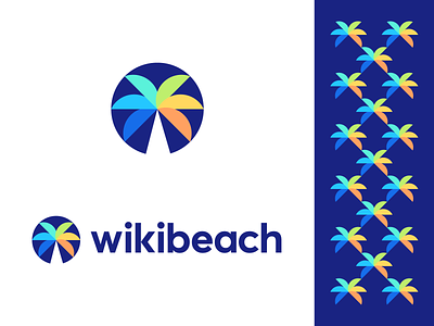 wikibeach beach branding geometric identity logo mark modern palm tree symbol wiki