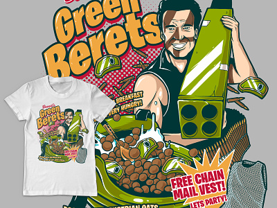 GREEN BERETS MERCH album art artwork band band merchandise cartoon cereal box design hip hop cover illustration tshirt design