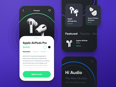 HiAudio Mobile App app audio design ecommerce headphones interaction mobile product shop ui ux