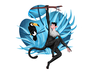 Capuchin and Toucan character illustration monkey procreate