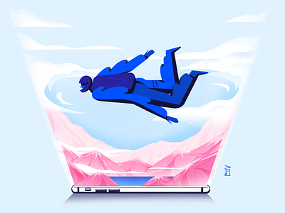 Skydiver character illustration mountain phone skydive skydiving