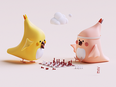 When you blunder your Queen 3d 3d modeling bird blender c4d challenge chess game illustration octane parrots