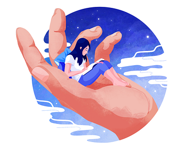 Reading Thumbelina blue character girl hand illustration procreate reading textures