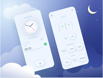 Alarm Clock android app ios mobile mobile app neomorphism ui uiux user interface