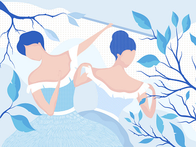 Blue dancers. adobe design dribbble flat girl illustration illustrator monday ui vector vectorillustration webdesign woman