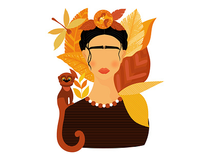Frida adobe design flat frida fridakahlo girl illustration illustrator logo monkey vector vectorillustration webdesign woman