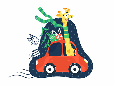 Christmas animal cartoon cartoon character cartoon illustration christmas card flat giraffe illustration illustrator new year 2019 tree vector vectorillustration webdesign