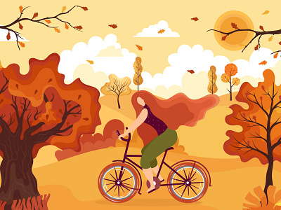 Autumn forest autumn autumn flyer flat girl illustration illustrator vector vectorillustration woman