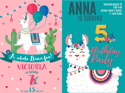 Birthday alpaca animal banner flat girl illustration illustrator llama vector vectorillustration webdesign