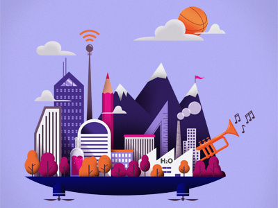 Fliying city city digital illustration magic