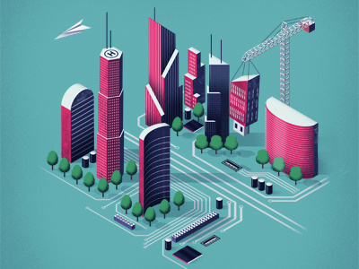 Electronic city building city digital electronic illustration skyscraper town vector